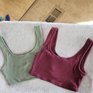 Cotton On Ribbed Tank Top Set - Green and Burgundy
